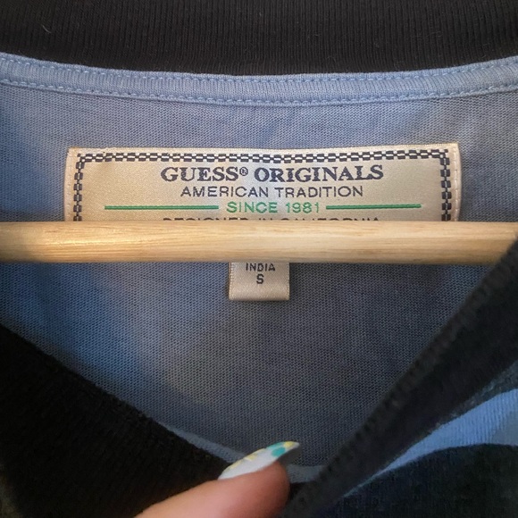 Men's Guess Striped Tee in Blue - Picture 2 of 3